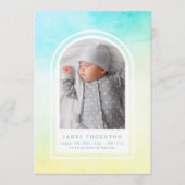 Blaugelbe Aquarellgeburt Foto Ankündigung (Vorderseite)