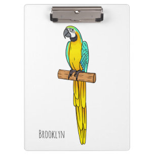 Blaugelbe Ara-Vogel-Cartoon-Illustration Klemmbrett