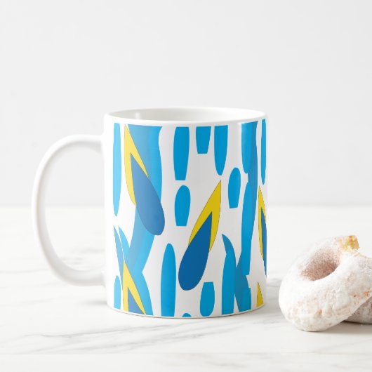 Blaugelbe Blätter Abstrakt Kaffeetasse (Mit Donut)
