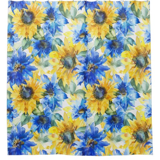 Blaugelbe Blumen Geburtstag Duschvorhang (Vorderseite)