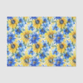 Blaugelbe Blumen Geburtstag Seidenpapier (Vorderseite)
