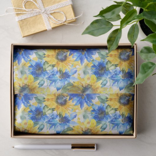 Blaugelbe Blumen Geburtstag Seidenpapier (Geschenk)