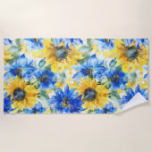 Blaugelbe Blumen Geburtstag Strandtuch (Vorderseite)