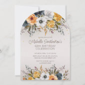 Blaugelbe Blütenblume Glitzer 60. Geburtstag Einladung (Vorderseite)