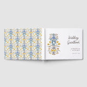 Blaugelbe Bogen und Blüten Blumenzehen Gästebuch (Voll)