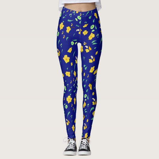 Blaugelbe Daffodin Leggings (Vorderseite)