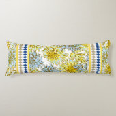 Blaugelbe Dahlien mit Gemustertem Trim Seitenschläferkissen (Vorderseite)