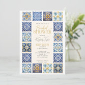 Blaugelbe Fliesen, italienisches Brautparty Einladung (Stehend Vorderseite)