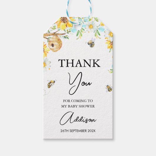 Blaugelbe florale Mommy zu Baby-Dusche Geschenkanhänger (Vorderseite)