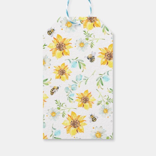 Blaugelbe florale Mommy zu Baby-Dusche Geschenkanhänger (Rückseite)