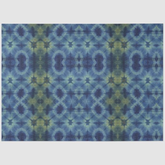 Blaugelbe Gefärbte Krawatte Traditionelles Muster Seidenpapier (Vorderseite)