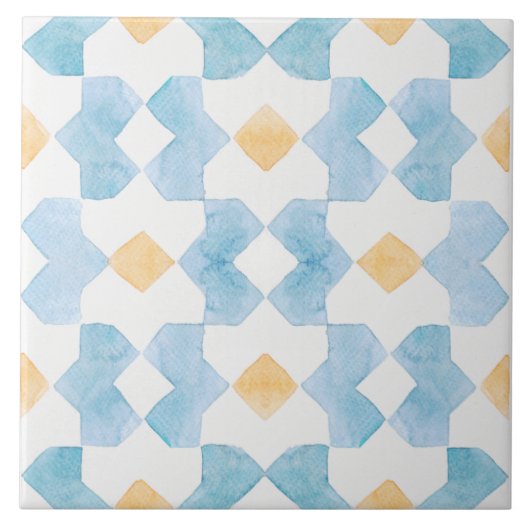 Blaugelbe geometrische Morrokanische Wasserfarbe Fliese (Vorderseite)