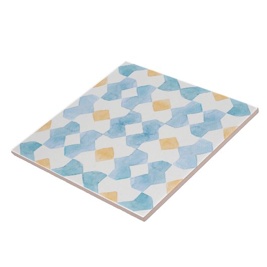 Blaugelbe geometrische Morrokanische Wasserfarbe Fliese (Seite)