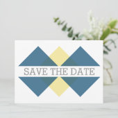 Blaugelbe geometrische Triade Save the Date einlad (Stehend Vorderseite)