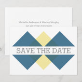 Blaugelbe geometrische Triade Save the Date einlad (Vorne/Hinten)