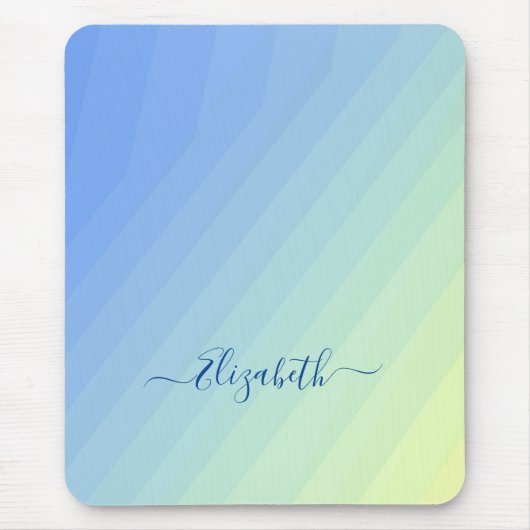 Blaugelbe Gradient-Girl-Script-Monogramm Mousepad (Vorne)