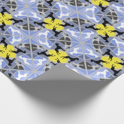 Blaugelbe Große Dänen Geschenkpapier (Ecke)