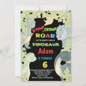 Blaugelbe grüne Dinosaurier Geburtstagseinladungen Einladung (Vorderseite)