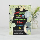 Blaugelbe grüne Dinosaurier Geburtstagseinladungen Einladung (Stehend Vorderseite)
