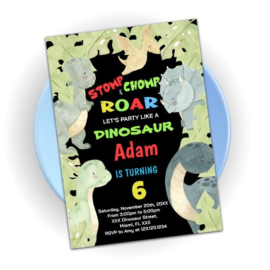 Blaugelbe grüne Dinosaurier Geburtstagseinladungen Einladung