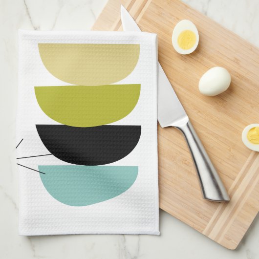 Blaugelbe grüne Schwarze Geometrie Geschirrtuch (Viertel Falte)