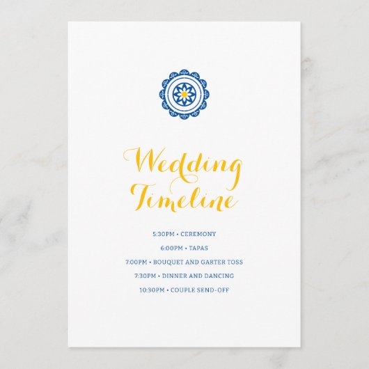 Blaugelbe Hochzeitzeitzeitschrift für mediterrane  Programm (Vorderseite)