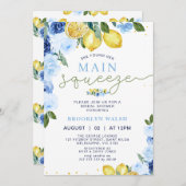 Blaugelbe Lemon Hauptpresse Brautparty Einladung (Vorne/Hinten)