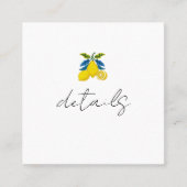 Blaugelbe Lemon-Mittelmeer-Hochzeitsdetails Quadratische Visitenkarte (Vorderseite)