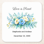 Blaugelbe Liebe ist süße Hochzeit Rechteckiger Pappuntersetzer (Vorderseite)