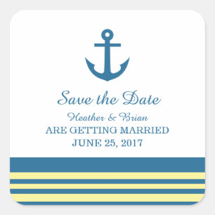 Blaugelbe Nautic Anker Save the Date Stickers