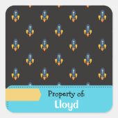 Blaugelbe Raketenraummuster Personalisiert Quadratischer Aufkleber (Vorderseite)