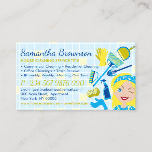Blaugelbe Reinigung Janitorial Maid Housekeeping Visitenkarte