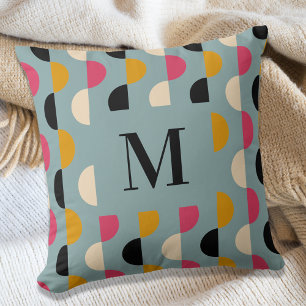 Blaugelbe Rosa-Kreismuster-Retro Kissen