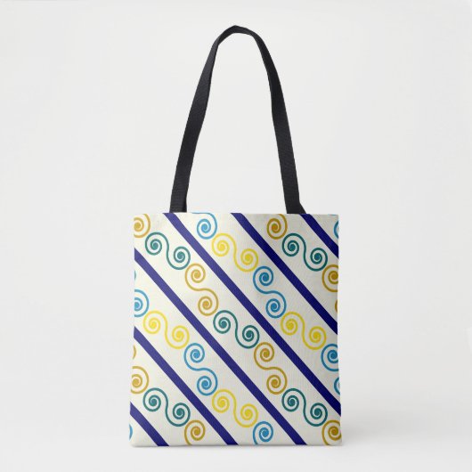 Blaugelbe Spiralen Tasche (Vorderseite)