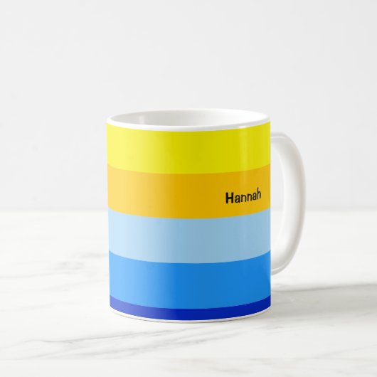 Blaugelbe Streifenmuster Sommer Personalisiert Kaffeetasse (VorderseiteRechts)