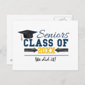 Blaugelbe Typografie-Abschluss Ankündigungspostkarte (Vorne/Hinten)