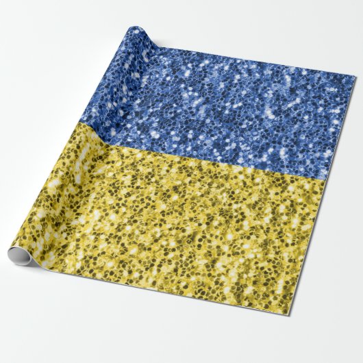Blaugelbe ukrainische Flagge Glitzer Imitate Glitz Geschenkpapier (Ungerollt)