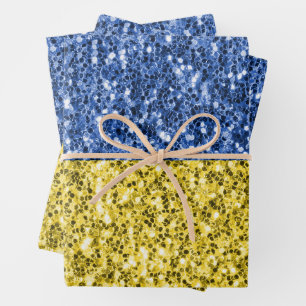 Blaugelbe ukrainische Flagge Glitzer Imitate Glitz Geschenkpapier Set