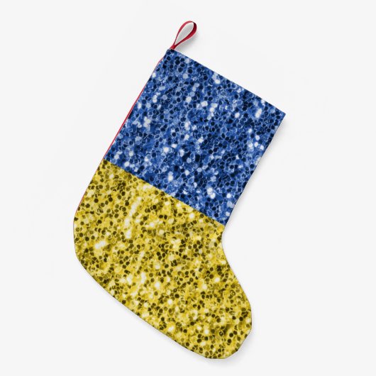 Blaugelbe ukrainische Flagge Glitzer Imitate Glitz Kleiner Weihnachtsstrumpf (Vorderansicht (hängend))