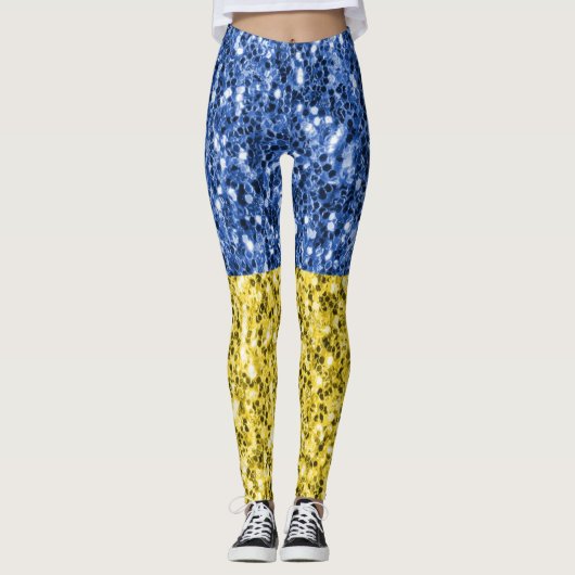 Blaugelbe ukrainische Flagge Glitzer Imitate Glitz Leggings (Vorderseite)