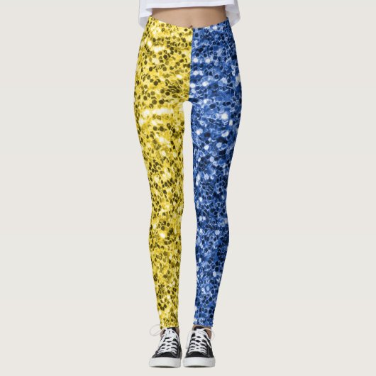 Blaugelbe ukrainische Flagge Glitzer Imitate Glitz Leggings (Vorderseite)
