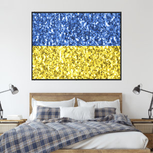 Blaugelbe ukrainische Flagge Glitzer Imitate Glitz Leinwanddruck