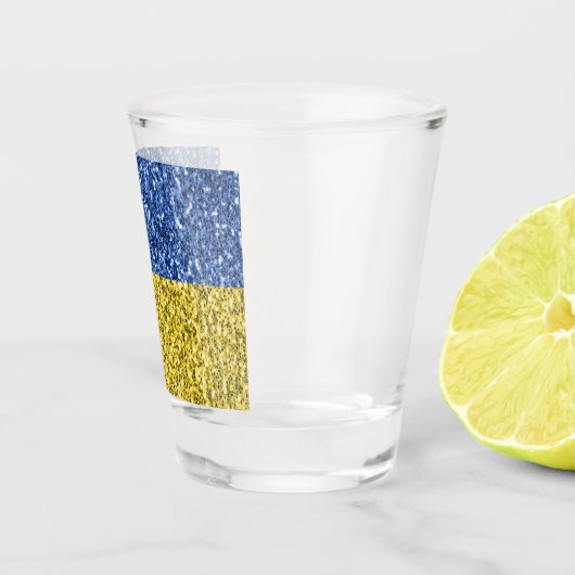 Blaugelbe ukrainische Flagge Glitzer Imitate Glitz Schnapsglas (Rechts)