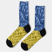 Blaugelbe ukrainische Flagge Glitzer Imitate Glitz Socken (Linkes Detail)