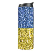 Blaugelbe ukrainische Flagge Glitzer Imitate Glitz Thermosbecher (Nach links gedreht)