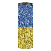 Blaugelbe ukrainische Flagge Glitzer Imitate Glitz Thermosbecher (Rückseite)