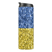 Blaugelbe ukrainische Flagge Glitzer Imitate Glitz Thermosbecher (Nach rechts gedreht)