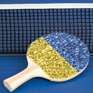 Blaugelbe ukrainische Flagge Glitzer Imitate Glitz Tischtennis Schläger