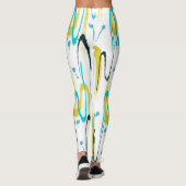 Blaugelbe und schwarze Pinselstriche abstrakt Leggings (Rückseite)