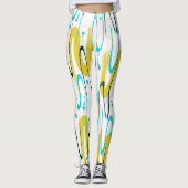 Blaugelbe und schwarze Pinselstriche abstrakt Leggings (Vorderseite)